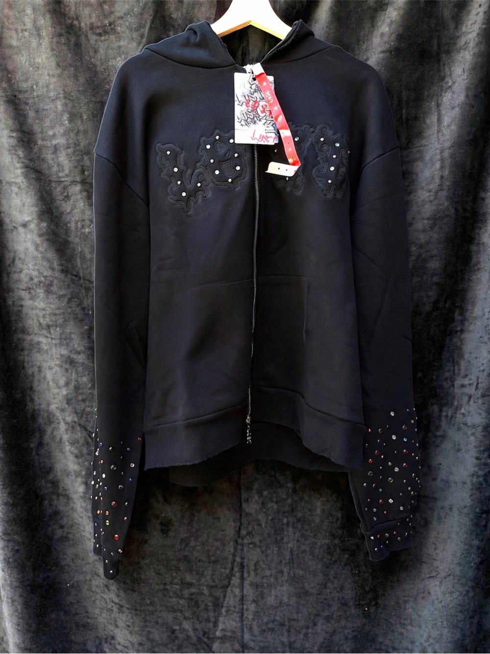 Lost Intricacy LOST Applique Rhinestone Zip-Up Hoodie - Washed Black Xl - Picture 3 of 16